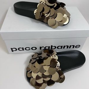 PACO RABANNE GOLD SPARKLE SANDALS $460